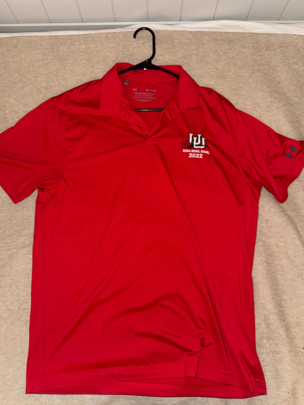 Utah Utes Under Armour Red Men’s Polo with Embroidered 2022 Rose Bowl Chest Logo